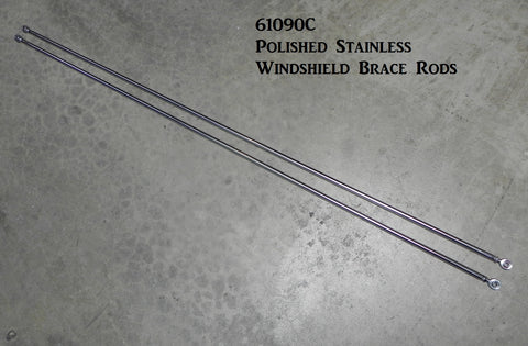 61090C Windshield Brace Rods with ends, Polished Stainless, no brackets
