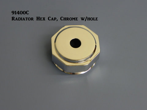 91400C Radiator Hex Cap, Chrome w/ Hole