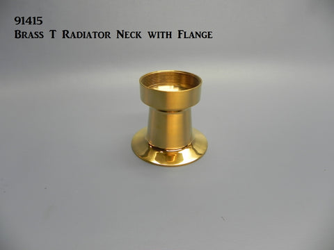 91415 Brass T Radiator Neck with Flange, Polished Brass