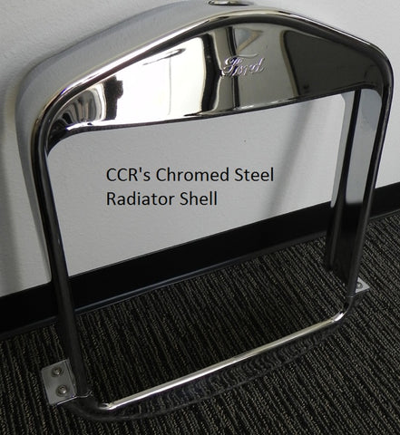 81613C T-Radiator Shell w/ Ford script, Chrome, Steel 2pc.